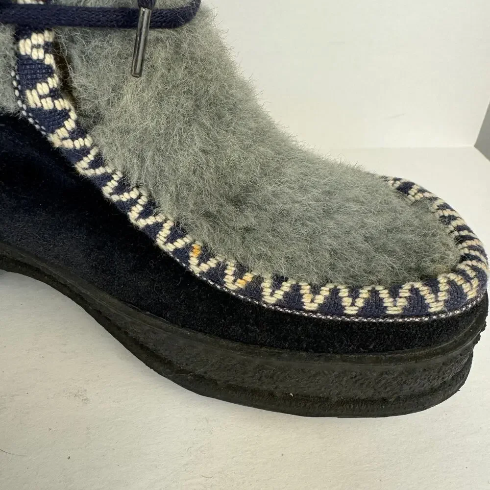Blue & Gray Fur Lined & Detailed Suede Lace Up Ankle Snow Boots | Women's‎ 6